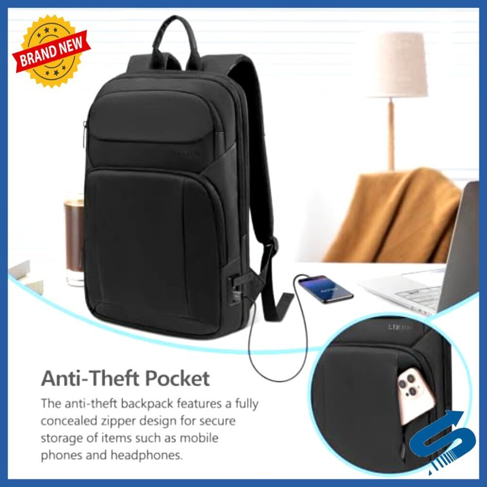 Slim Expandable Travel Laptop Backpack with USB Charging Port Water Resistant - Picture 6 of 6